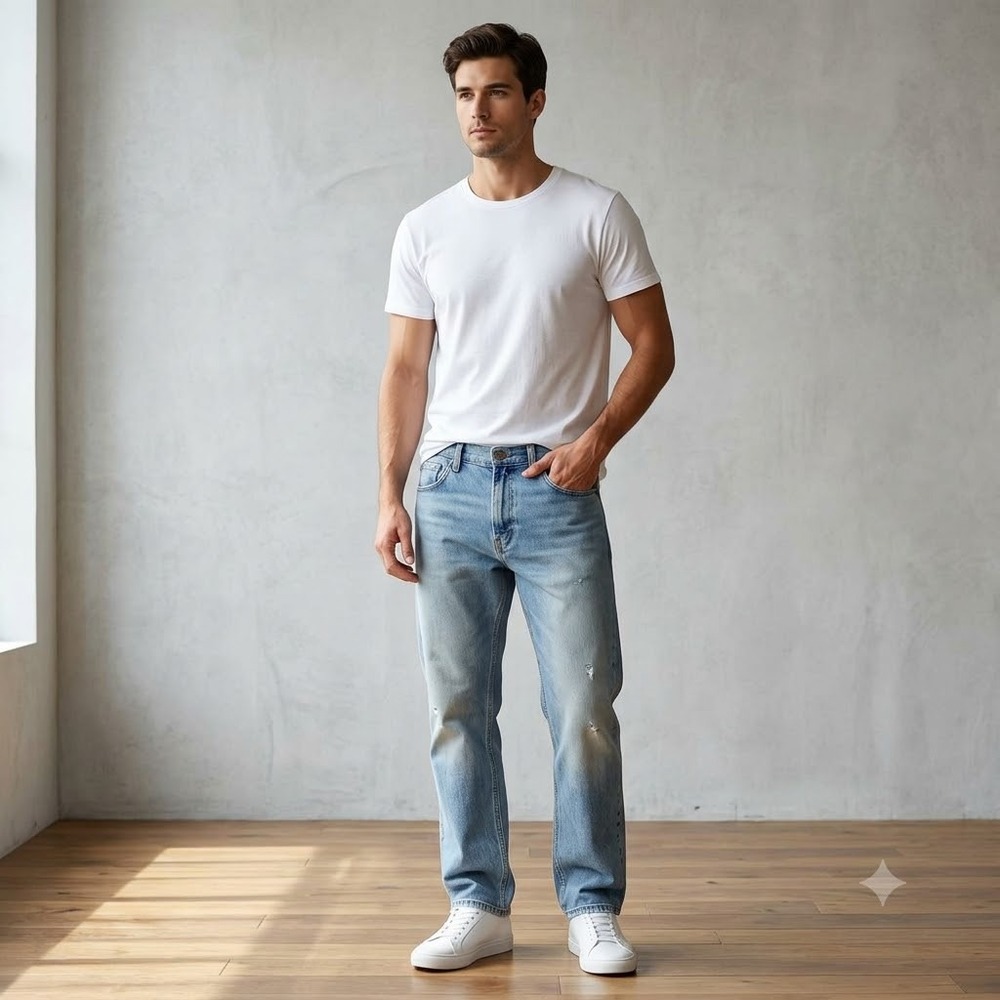 Roundtree & Yorke Mens 36x32 Relaxed Fit Light Wash Vintage Denim Jeans